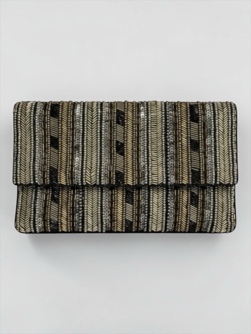 Black Gold Beaded Clutch w Chain Evening Cocktail Bag NWOT